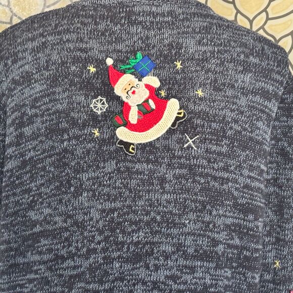 Designers Originals Joy Blue Button Cardigan Santa Embroidery Appliqué Size M - Picture 5 of 14
